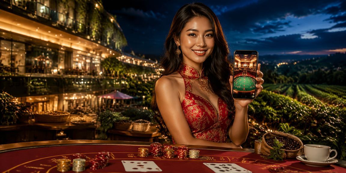 Người dùng tại Nha Trang chơi slots jackpot trên điện thoại lúc hoàng hôn bên biển
