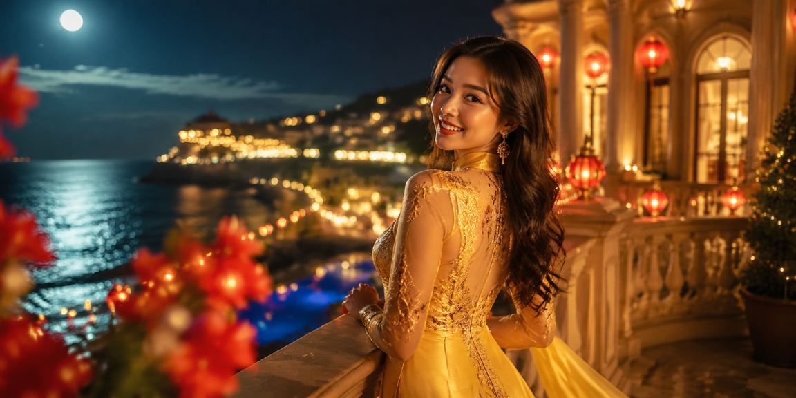 Phụ nữ mặc áo dài truyền thống tại Đà Lạt sử dụng điện thoại để xem ưu đãi giải trí