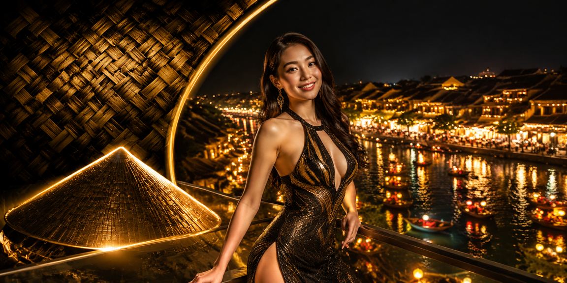 Người chơi tại Hội An trải nghiệm slot game jackpot trên điện thoại buổi tối