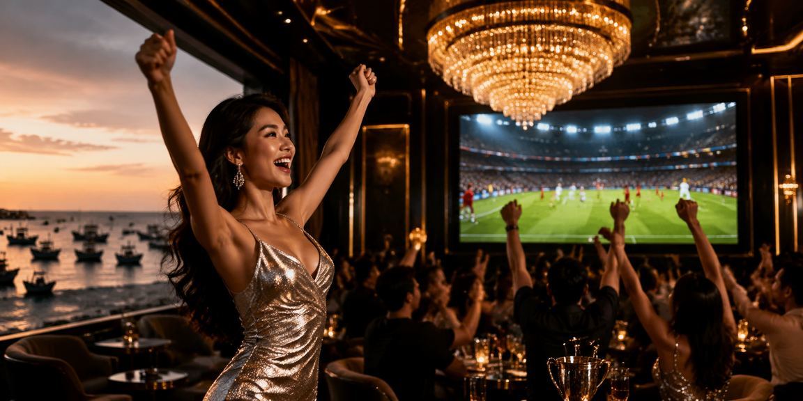 Người chơi xem kèo bóng đá tại bãi biển Mũi Né trên điện thoại